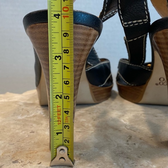 Franco Sarto Slingback Peep Toe Black Pebble grain Leather Platform Heels Sz 9.5 - Picture 7 of 10